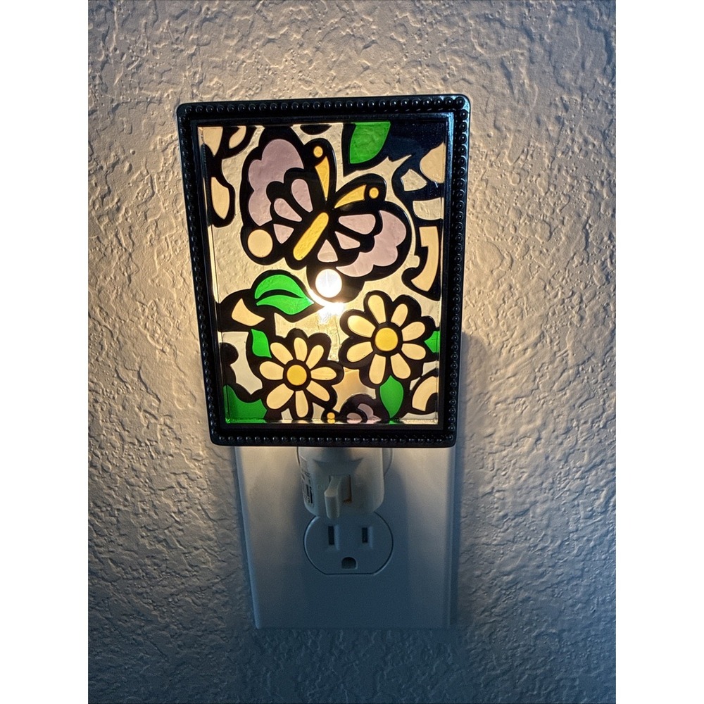 Ganz butterfly and flowers stained glass nightlight